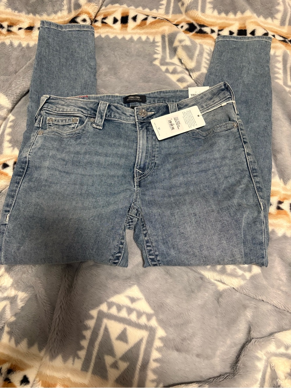 True Religion Jennie Curvy Mid Rise Super Skinny Light Blue Denim